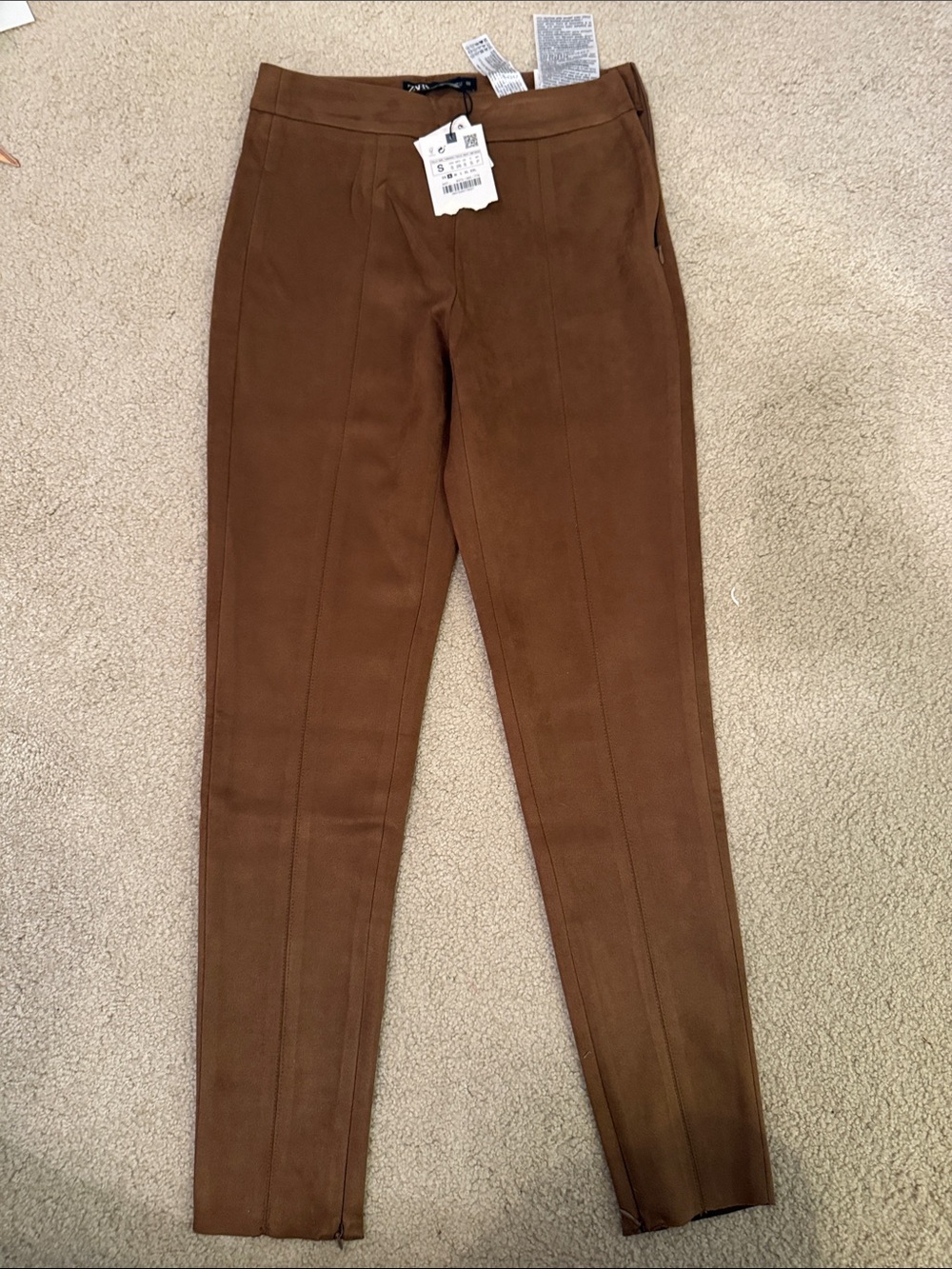 Zara Slim Fit Brown Suede Pants